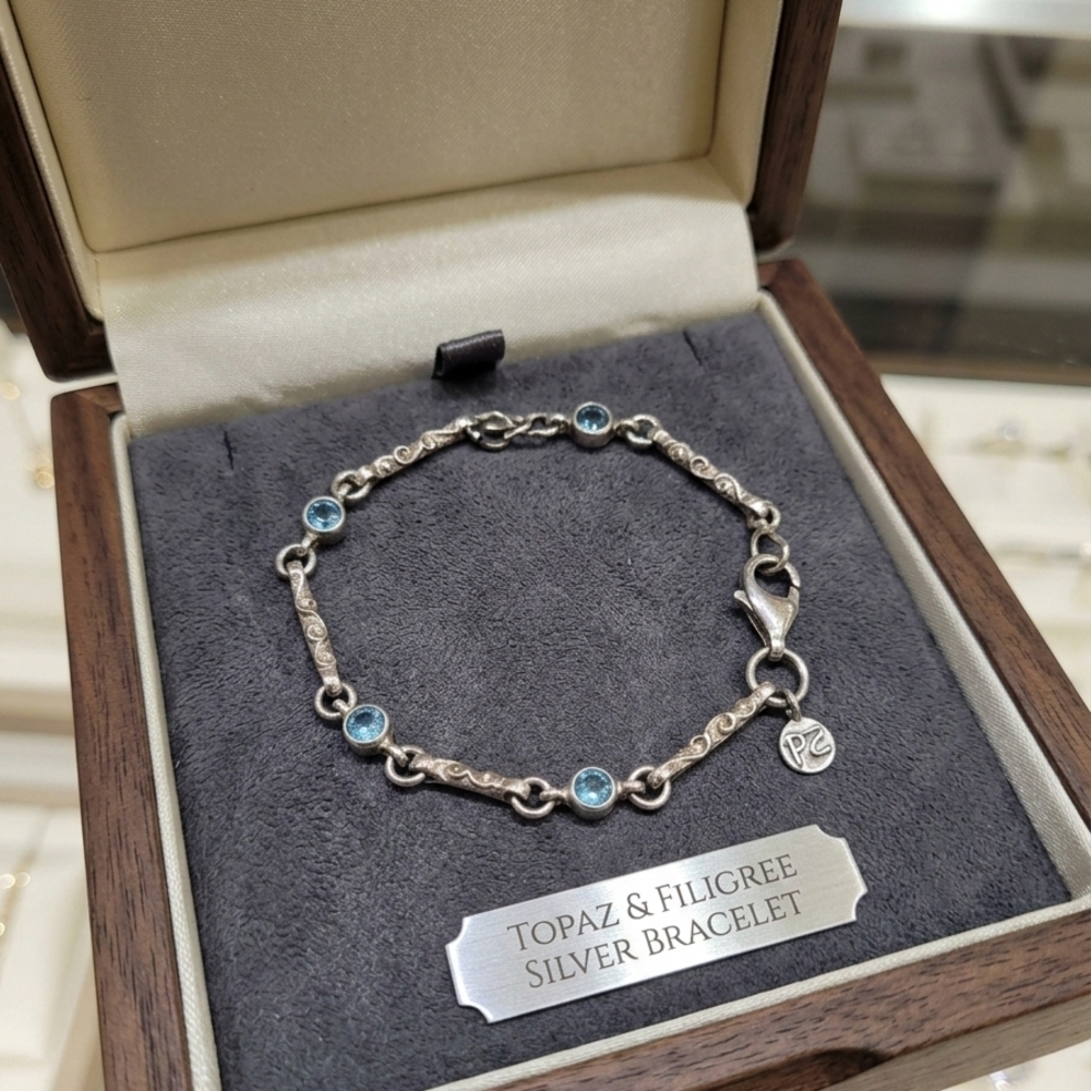 Sterling Silver Bracelet with Blue Accents